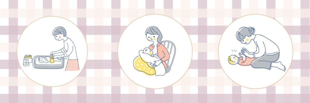 赤ちゃんのお世話をしているイラスト