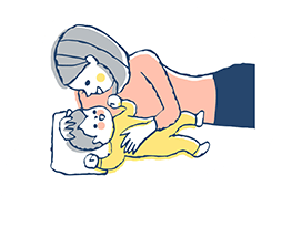 赤ちゃんと見つめあうママ